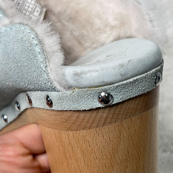 UGG #1112427 Women's Light Blue Aubriana Fur Loafer Heeled Clogs Shoes Size 10 - Picture 14 of 15